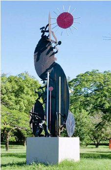 Francisco Stockinger (Brasil).<br /><em>Flor</em>,1997.<br />Escultura de ferro soldado pintado,<br />450 x 150 x 100 cm.<br />Parque Marinha do Brasil